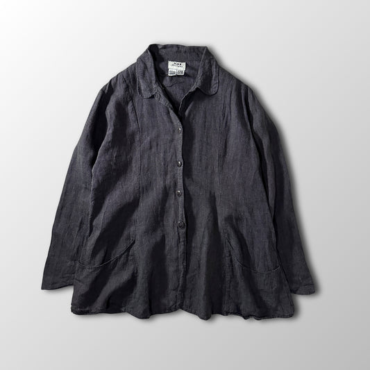 FLAX Black 100% Linen Round Collar Jacket Size L