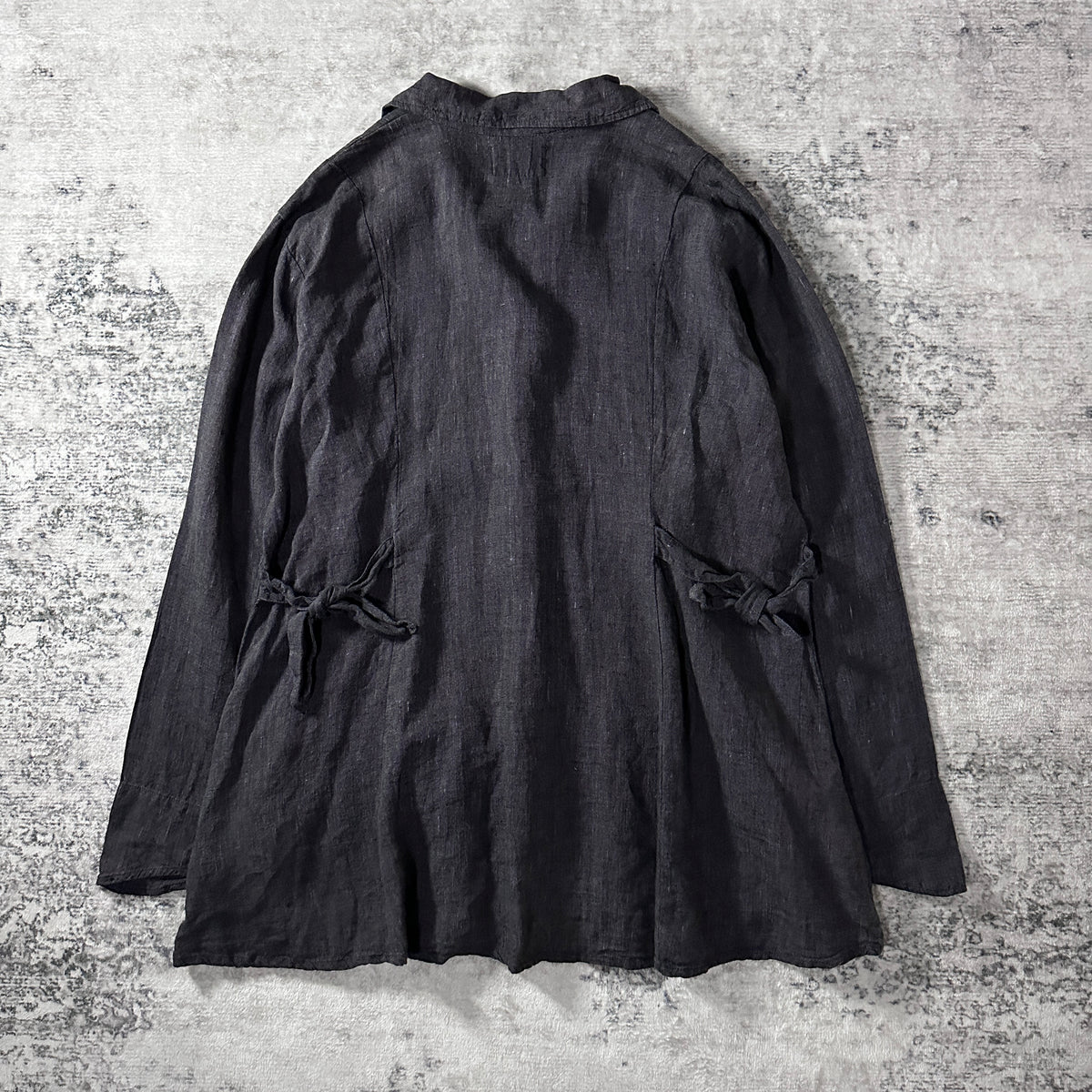FLAX Black 100% Linen Round Collar Jacket Size L