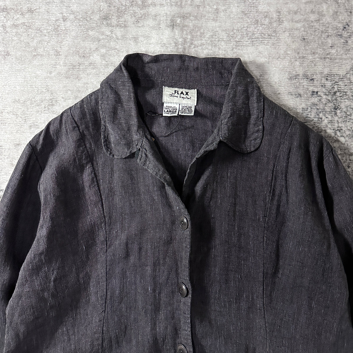 FLAX Black 100% Linen Round Collar Jacket Size L