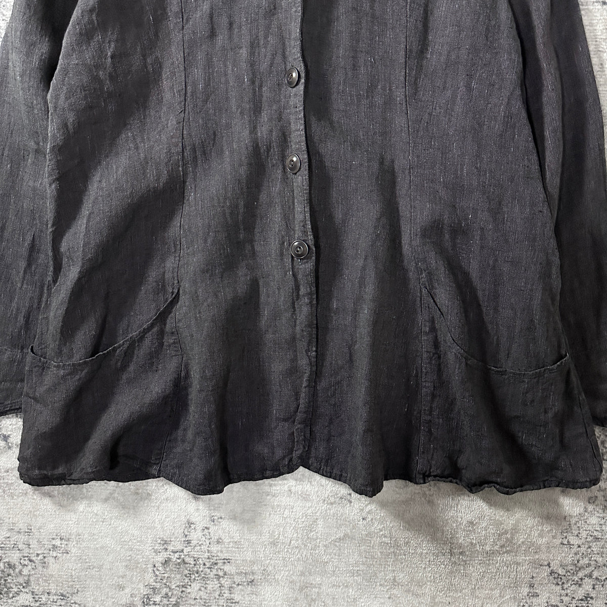 FLAX Black 100% Linen Round Collar Jacket Size L