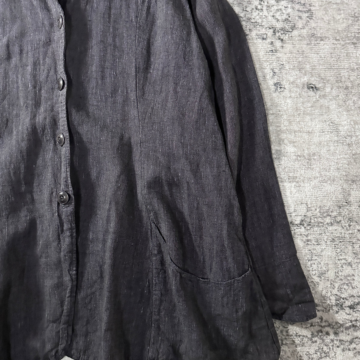 FLAX Black 100% Linen Round Collar Jacket Size L