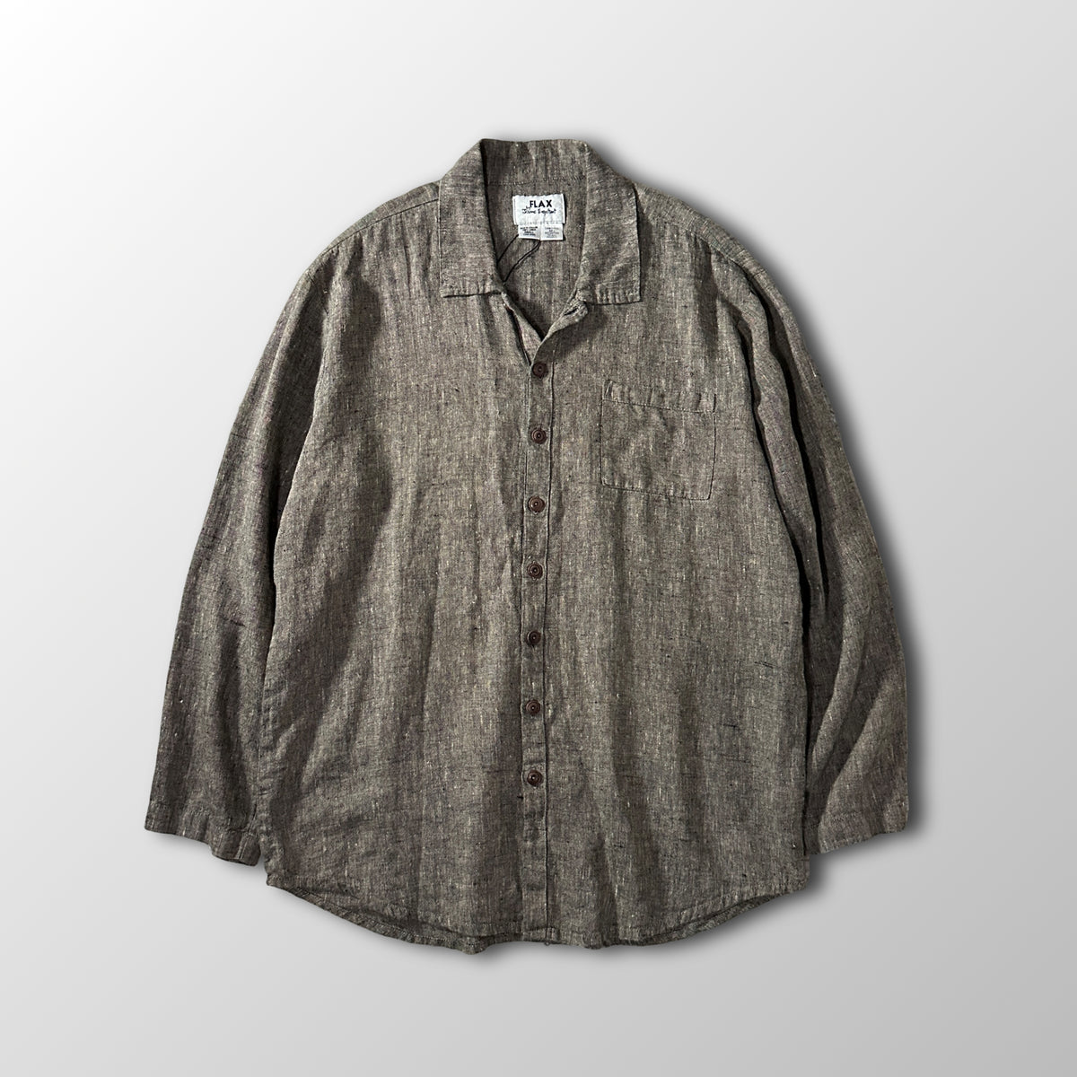 FLAX Brown 100% Linen Long Sleeve Shirt Size S (Fits L)