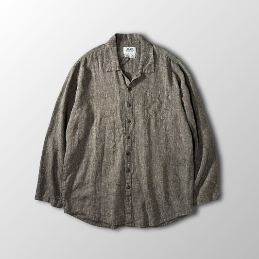 FLAX Brown 100% Linen Long Sleeve Shirt Size S (Fits L)