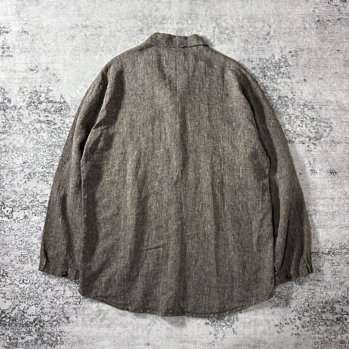 FLAX Brown 100% Linen Long Sleeve Shirt Size S (Fits L)