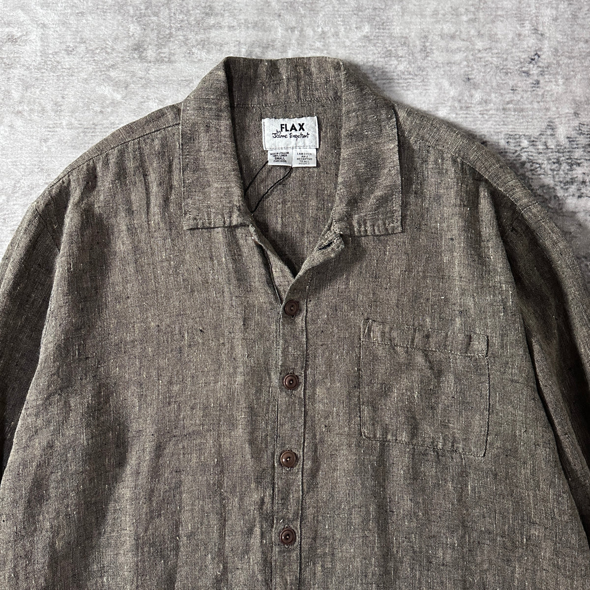 FLAX Brown 100% Linen Long Sleeve Shirt Size S (Fits L)