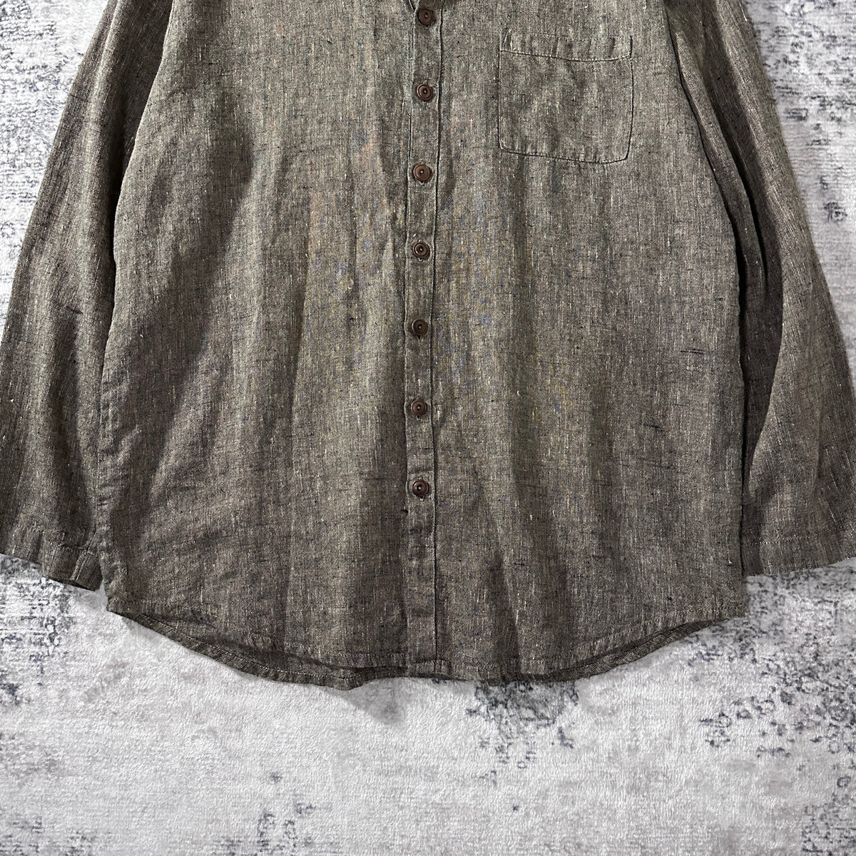 FLAX Brown 100% Linen Long Sleeve Shirt Size S (Fits L)