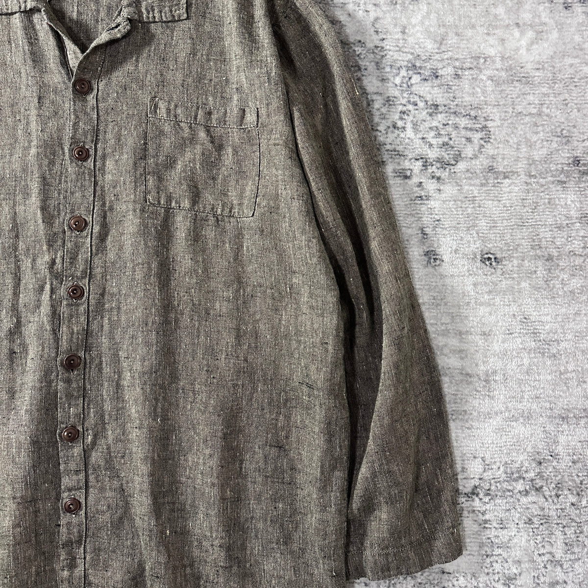 FLAX Brown 100% Linen Long Sleeve Shirt Size S (Fits L)