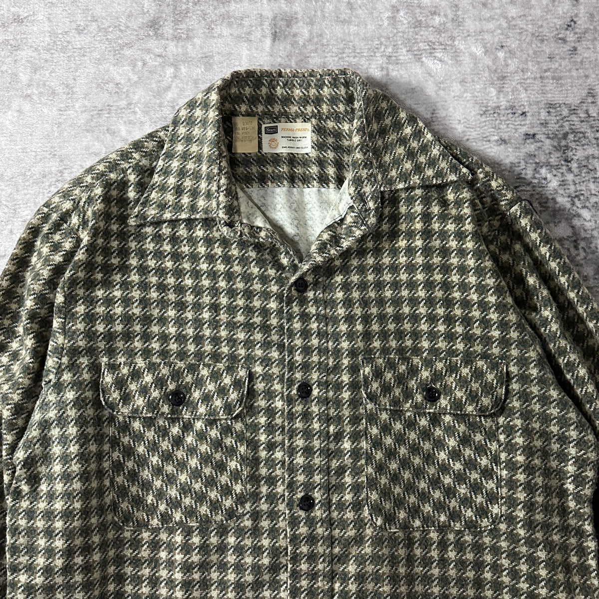 Sears Work Clothing Green Houndstooth Flannel Work Shirt
