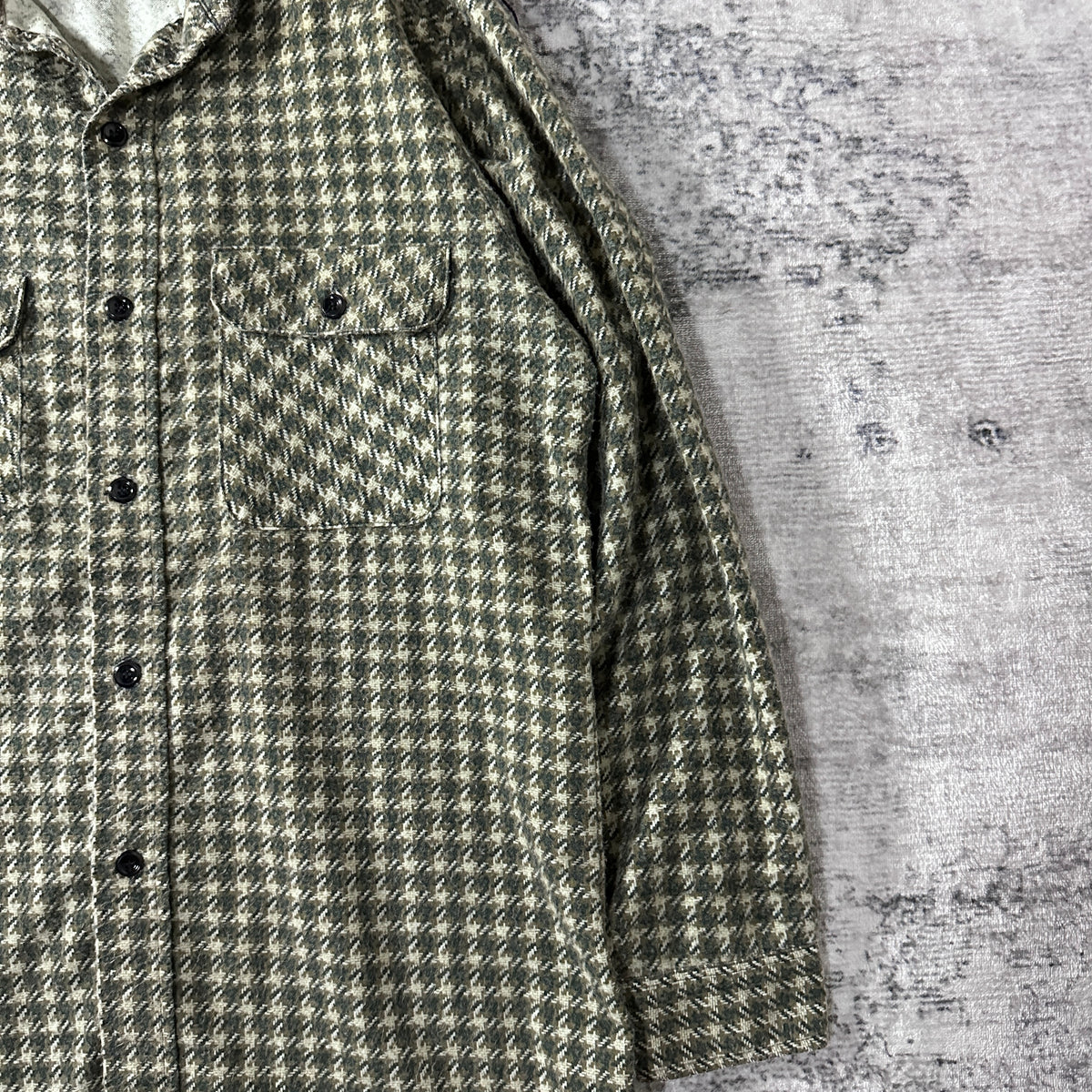 Sears Work Clothing Green Houndstooth Flannel Work Shirt