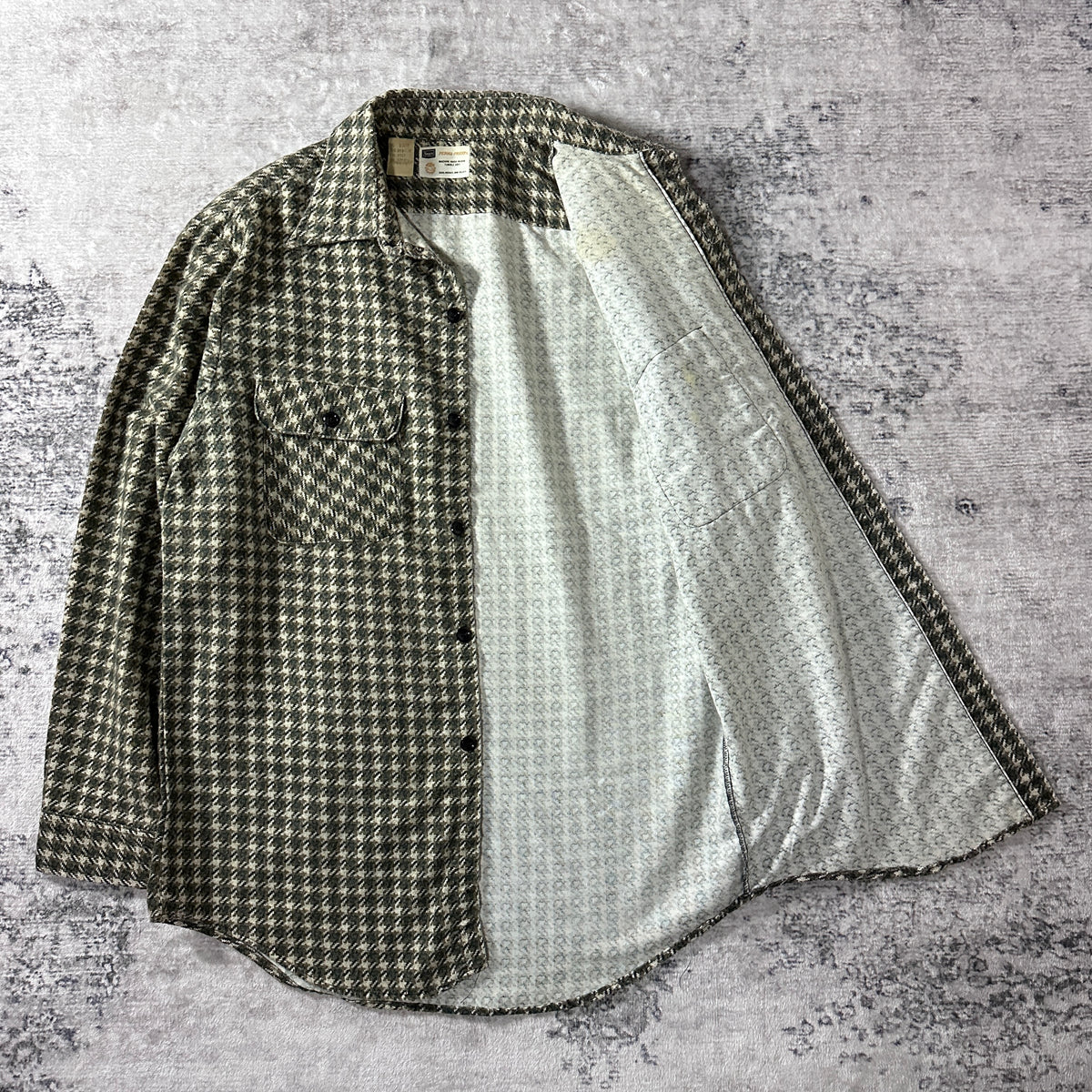 Sears Work Clothing Green Houndstooth Flannel Work Shirt