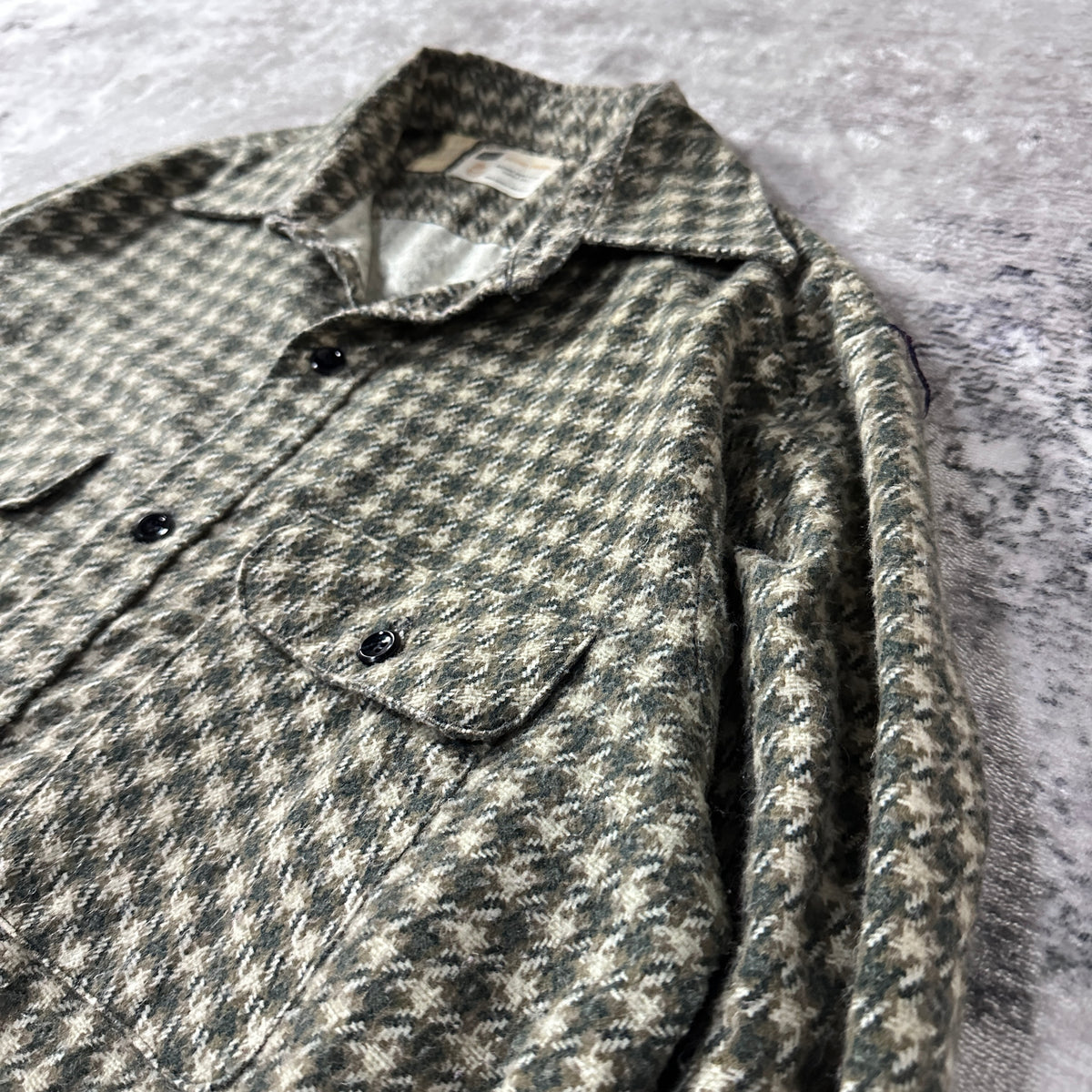 Sears Work Clothing Green Houndstooth Flannel Work Shirt