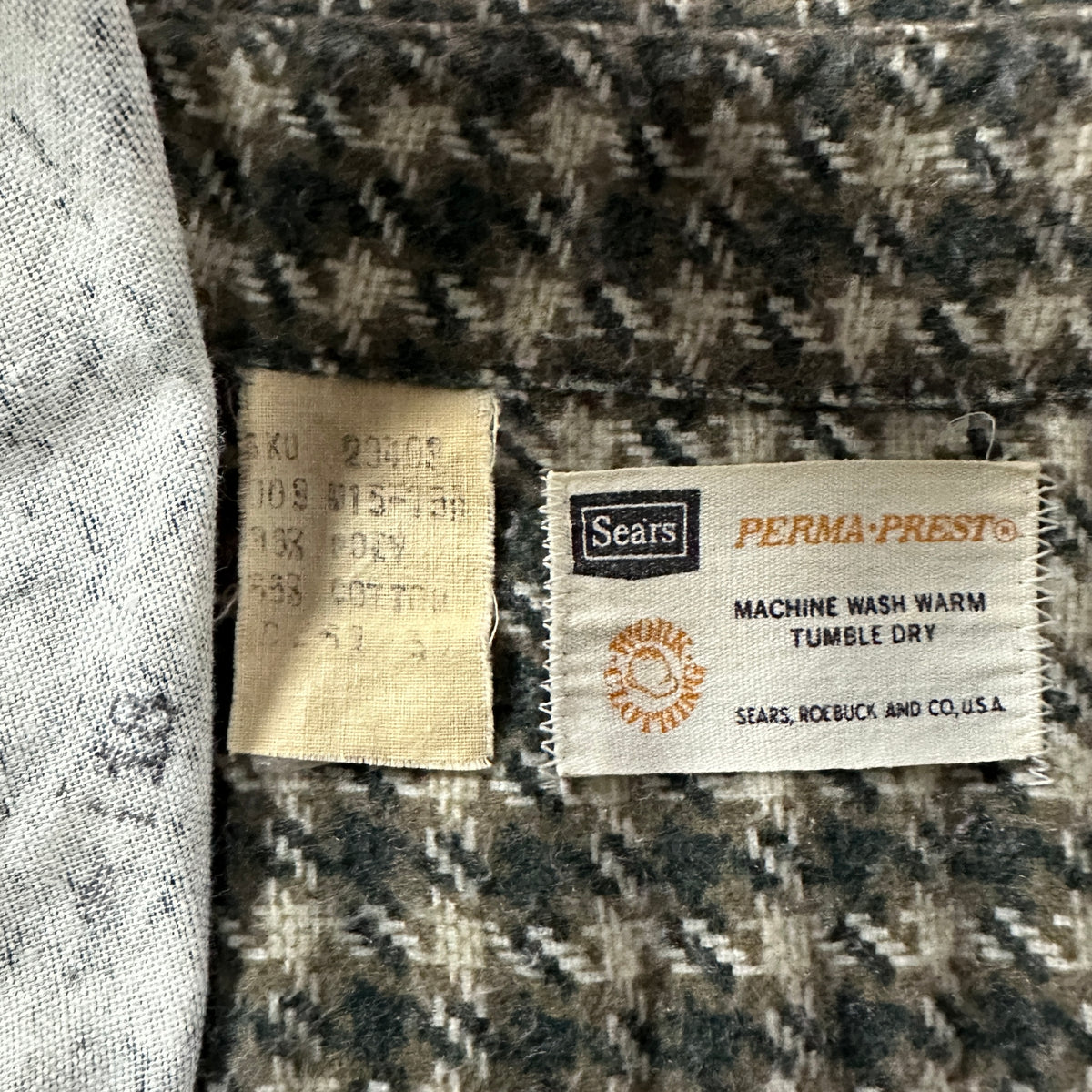 Sears Work Clothing Green Houndstooth Flannel Work Shirt