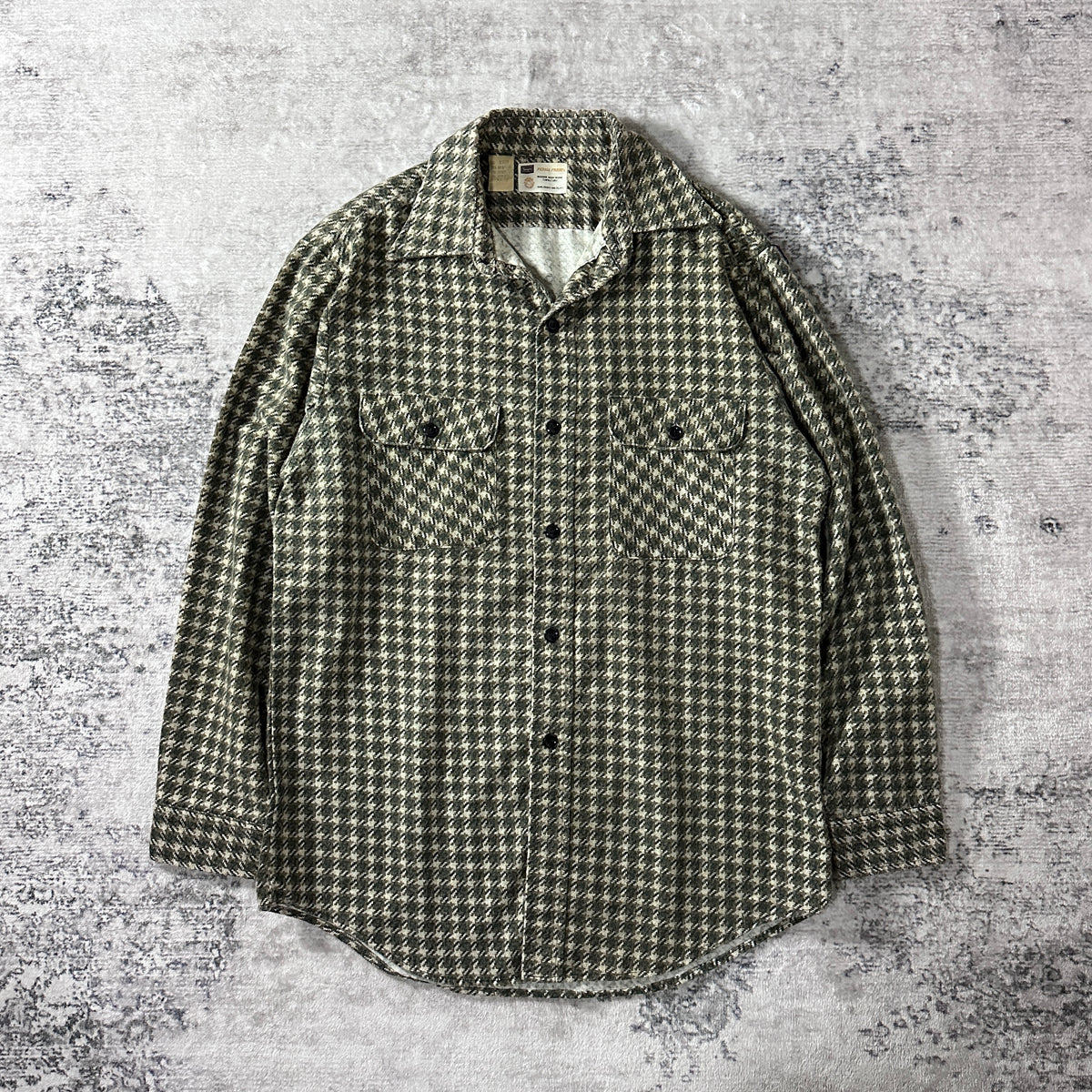 Sears Work Clothing Green Houndstooth Flannel Work Shirt