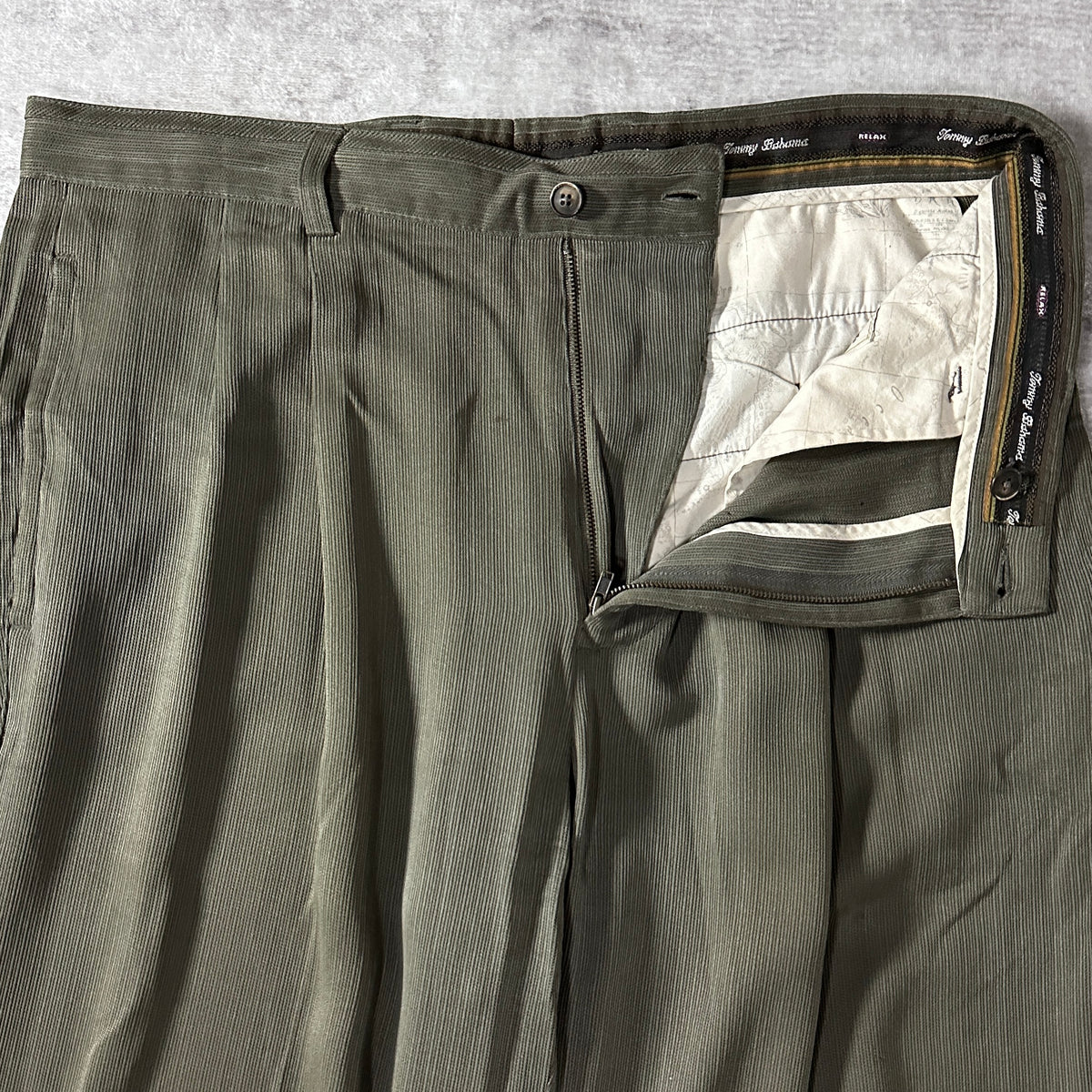 Tommy Bahama Olive Silk Wool Pleated Trousers Size 36