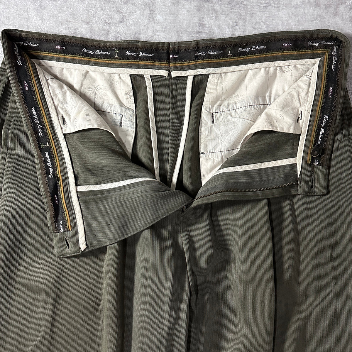 Tommy Bahama Olive Silk Wool Pleated Trousers Size 36