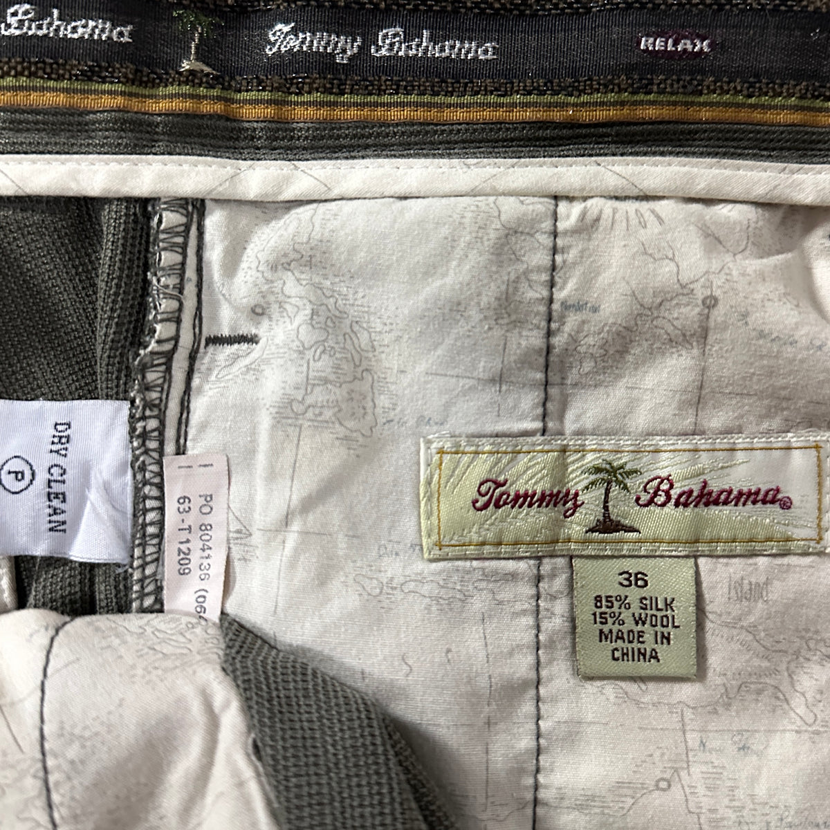 Tommy Bahama Olive Silk Wool Pleated Trousers Size 36
