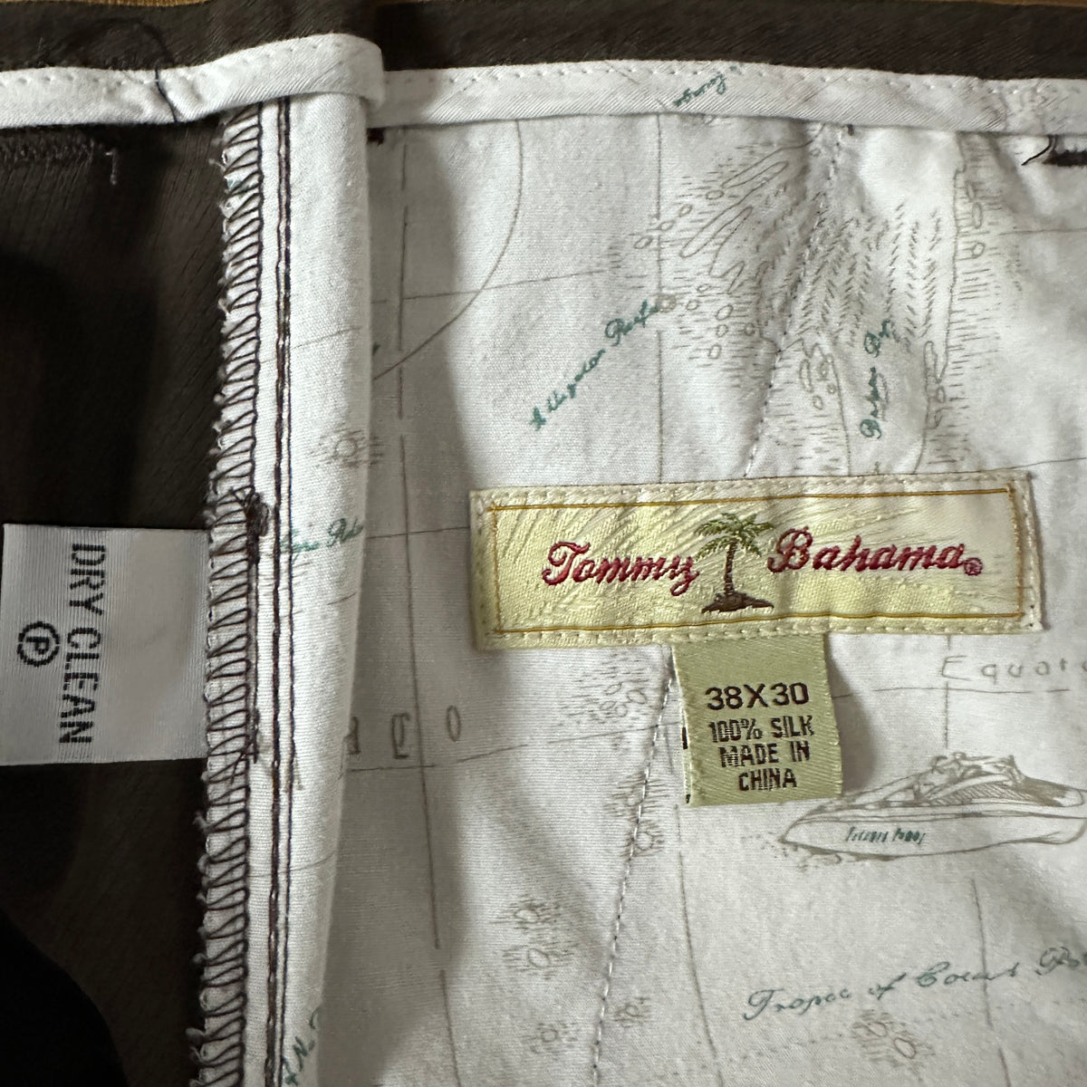 Tommy Bahama Dark Brown 100% Silk Pleated Trousers Size 38x30