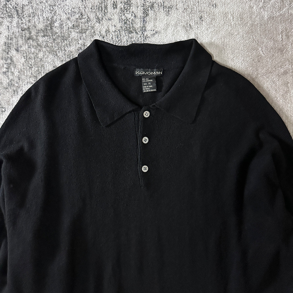Kevoman Black Silk Cashmere Knit Polo Size XL
