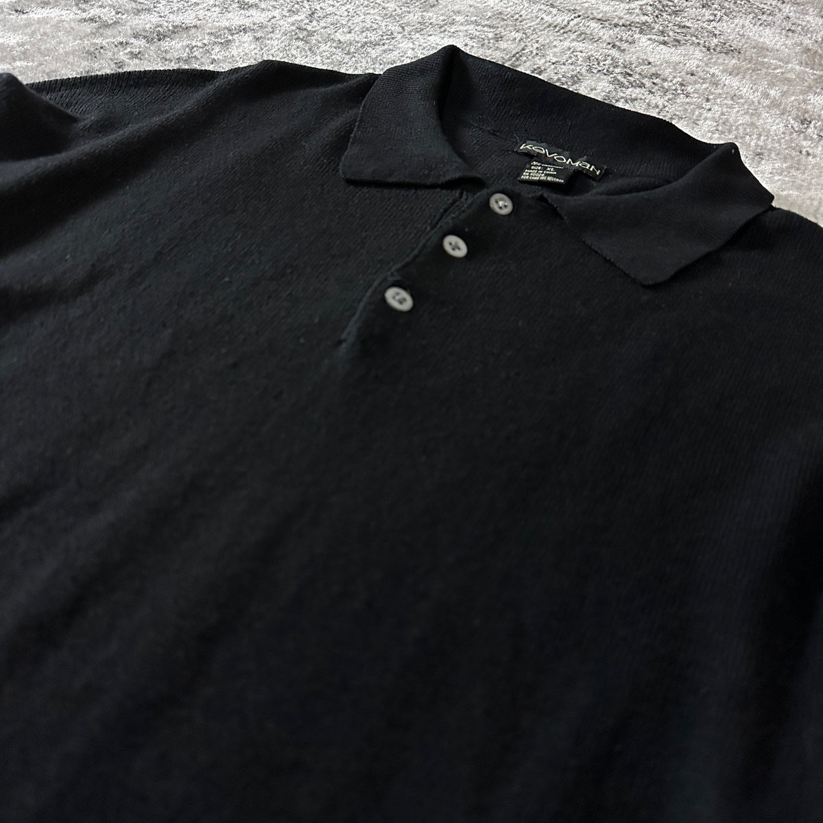 Kevoman Black Silk Cashmere Knit Polo Size XL