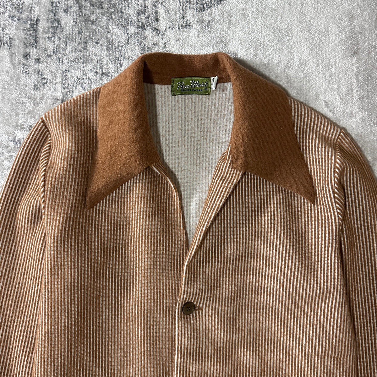 PenWest Sportswear Brown Stripe Knit Jacket Size M