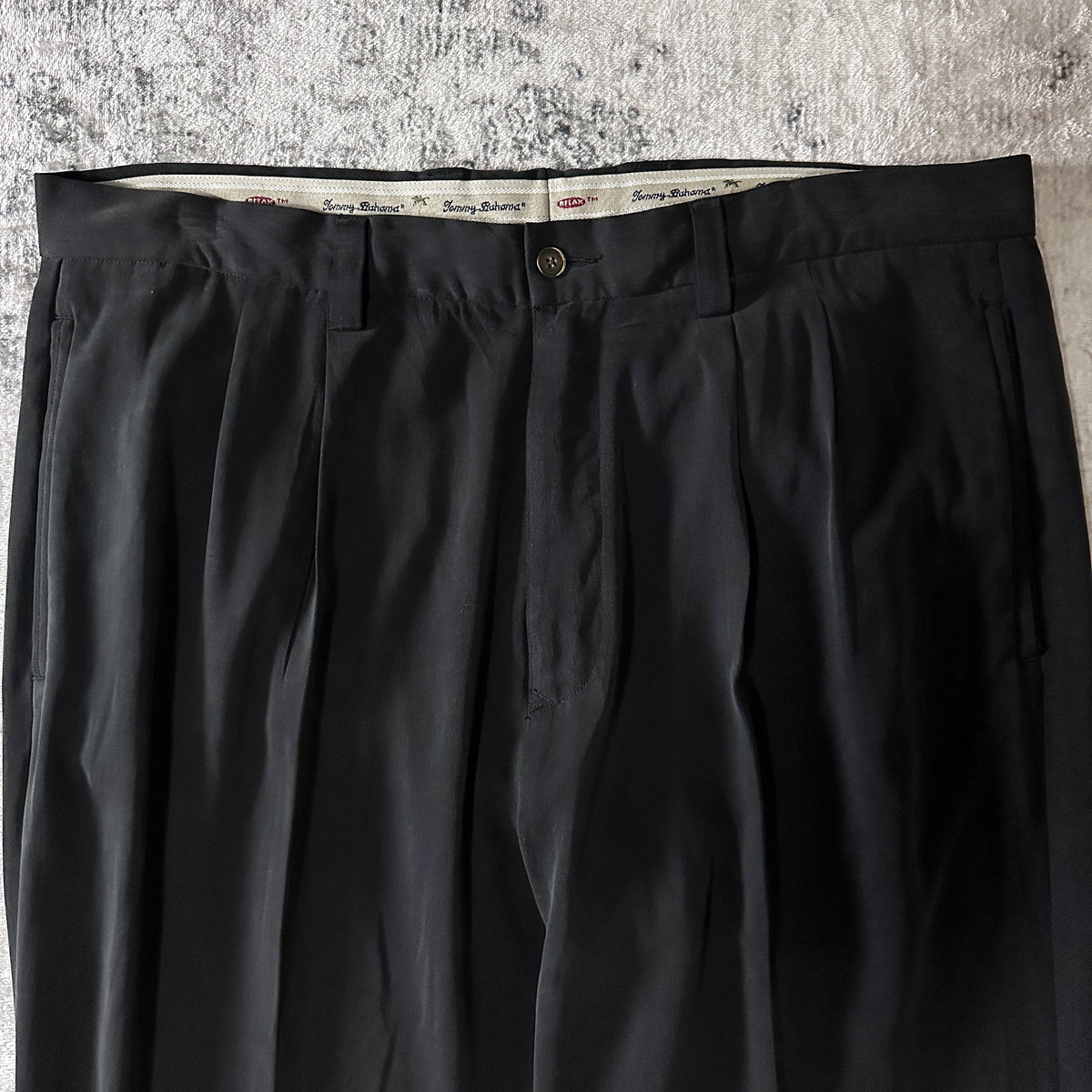Tommy Bahama Black 100% Silk Pleated Trousers Size 38x30