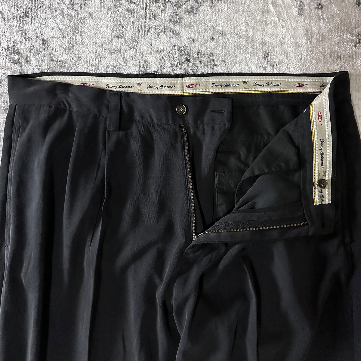 Tommy Bahama Black 100% Silk Pleated Trousers Size 38x30