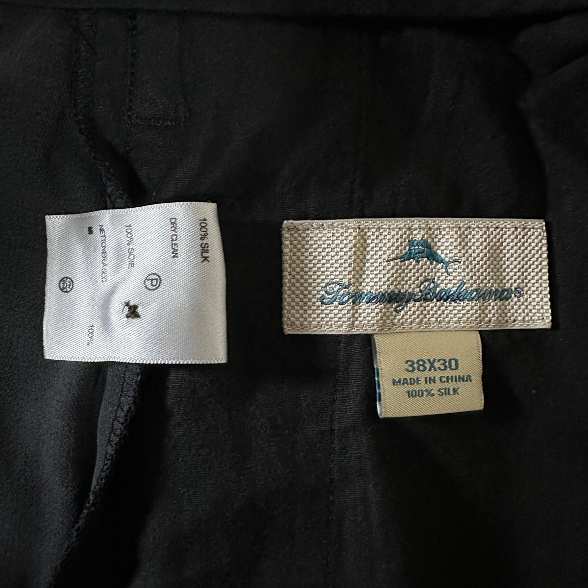 Tommy Bahama Black 100% Silk Pleated Trousers Size 38x30