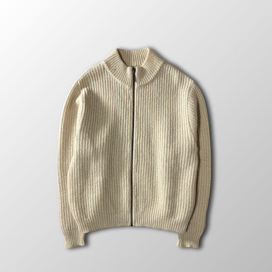 L.L.Bean Beige Wool Alpaca Full Zip Sweater Made in USA Women's Size L