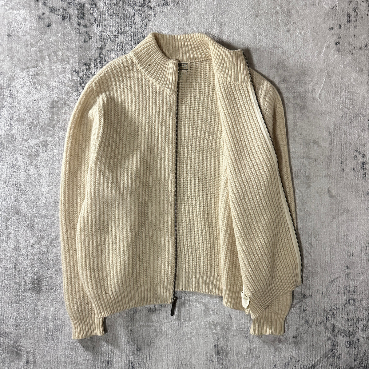 L.L.Bean Beige Wool Alpaca Full Zip Sweater Made in USA Women's Size L