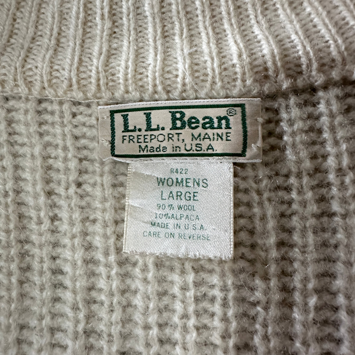 L.L.Bean Beige Wool Alpaca Full Zip Sweater Made in USA Women's Size L