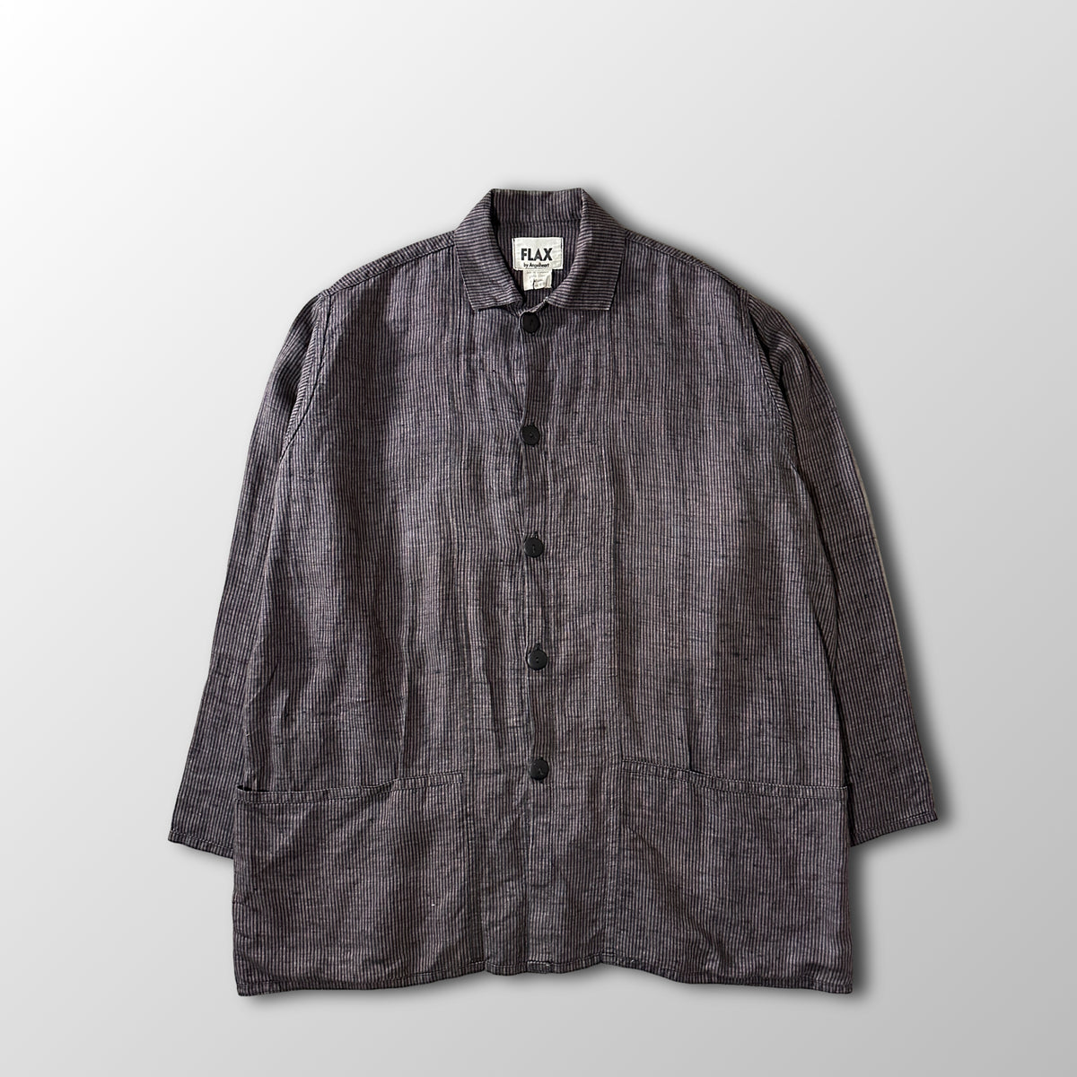 FLAX Gray Pinstripe 100% Linen Jacket Size L