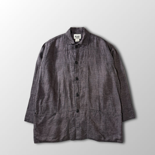FLAX Gray Pinstripe 100% Linen Jacket Size L