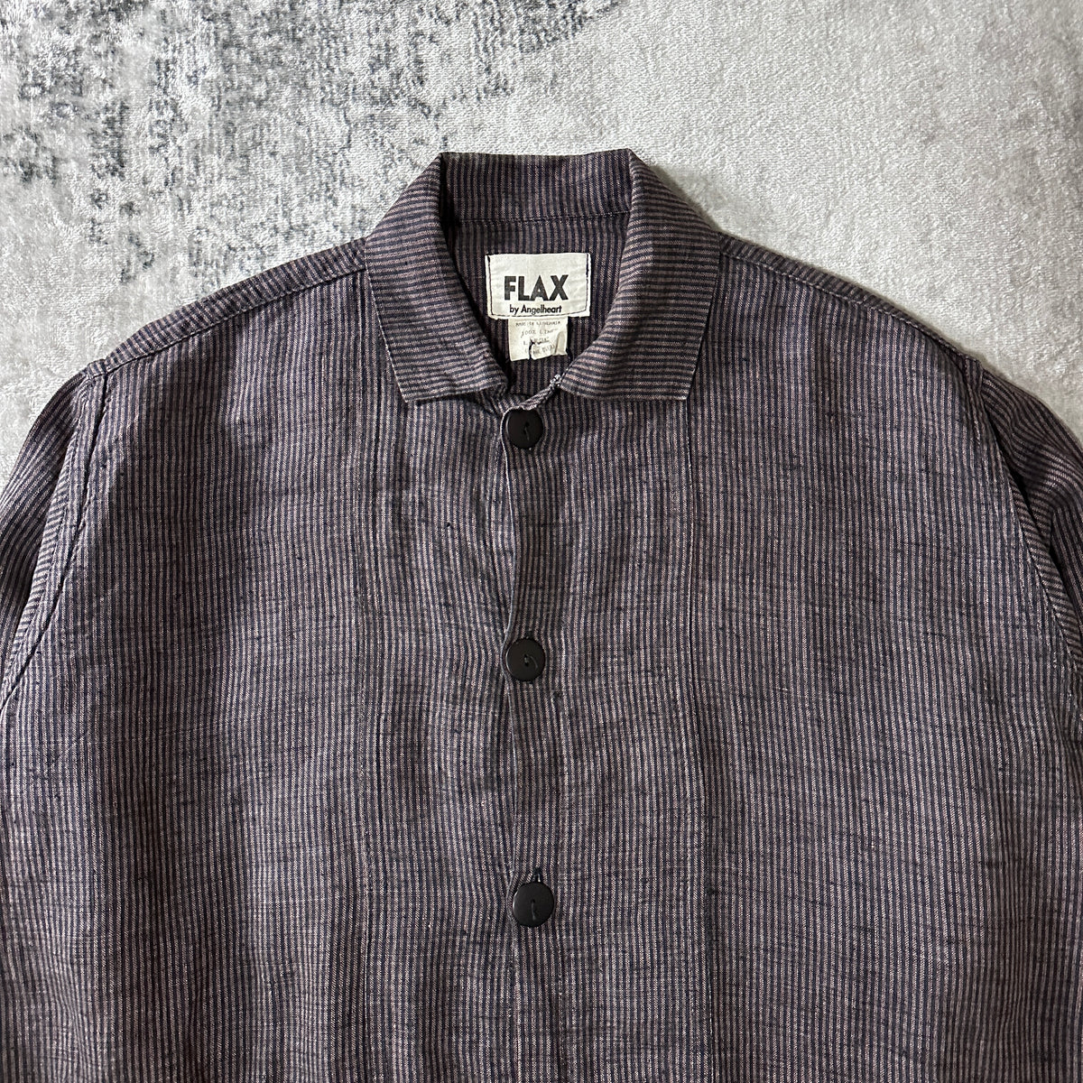 FLAX Gray Pinstripe 100% Linen Jacket Size L
