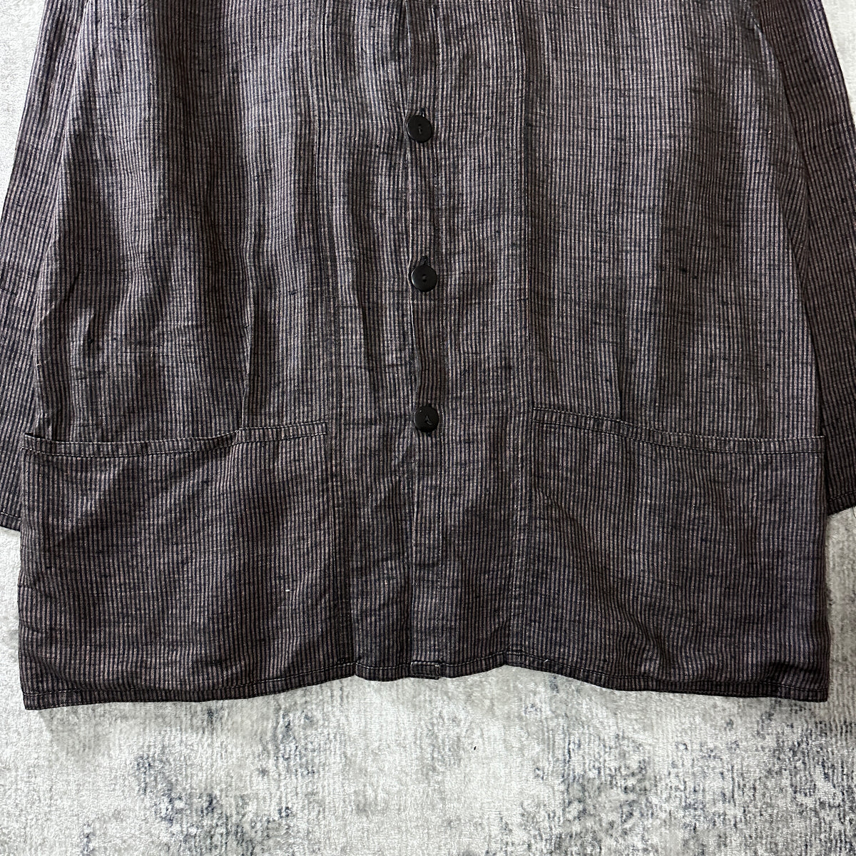 FLAX Gray Pinstripe 100% Linen Jacket Size L