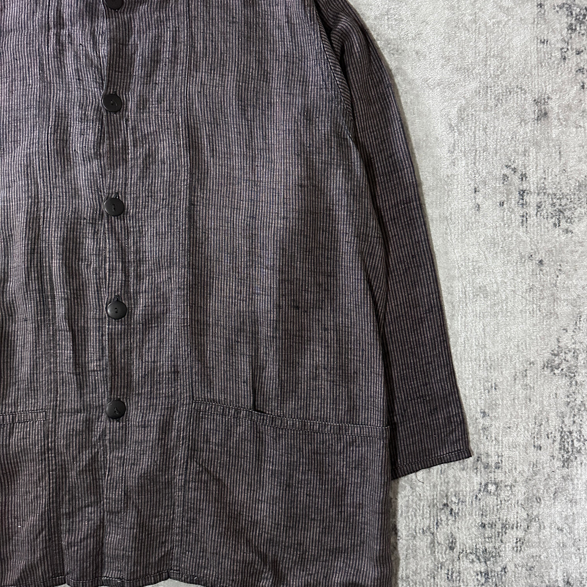 FLAX Gray Pinstripe 100% Linen Jacket Size L