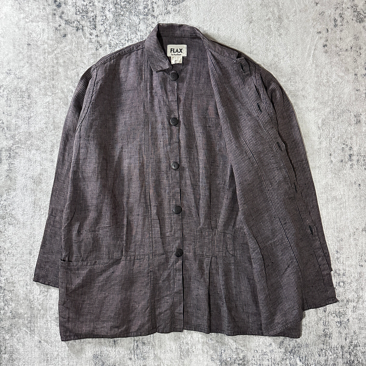 FLAX Gray Pinstripe 100% Linen Jacket Size L