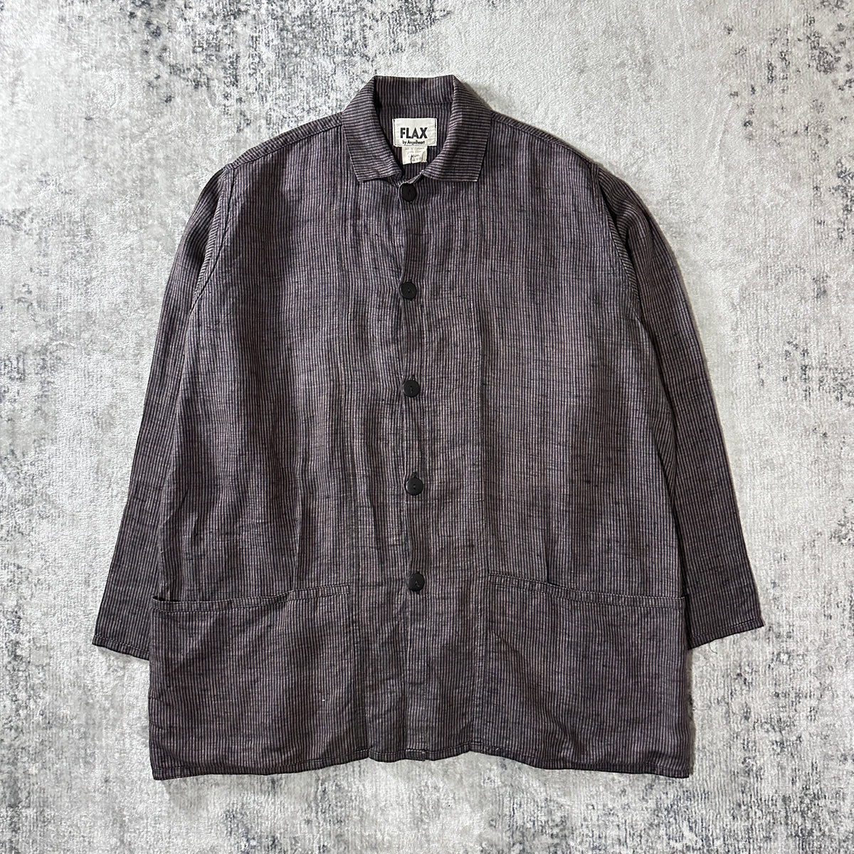 FLAX Gray Pinstripe 100% Linen Jacket Size L