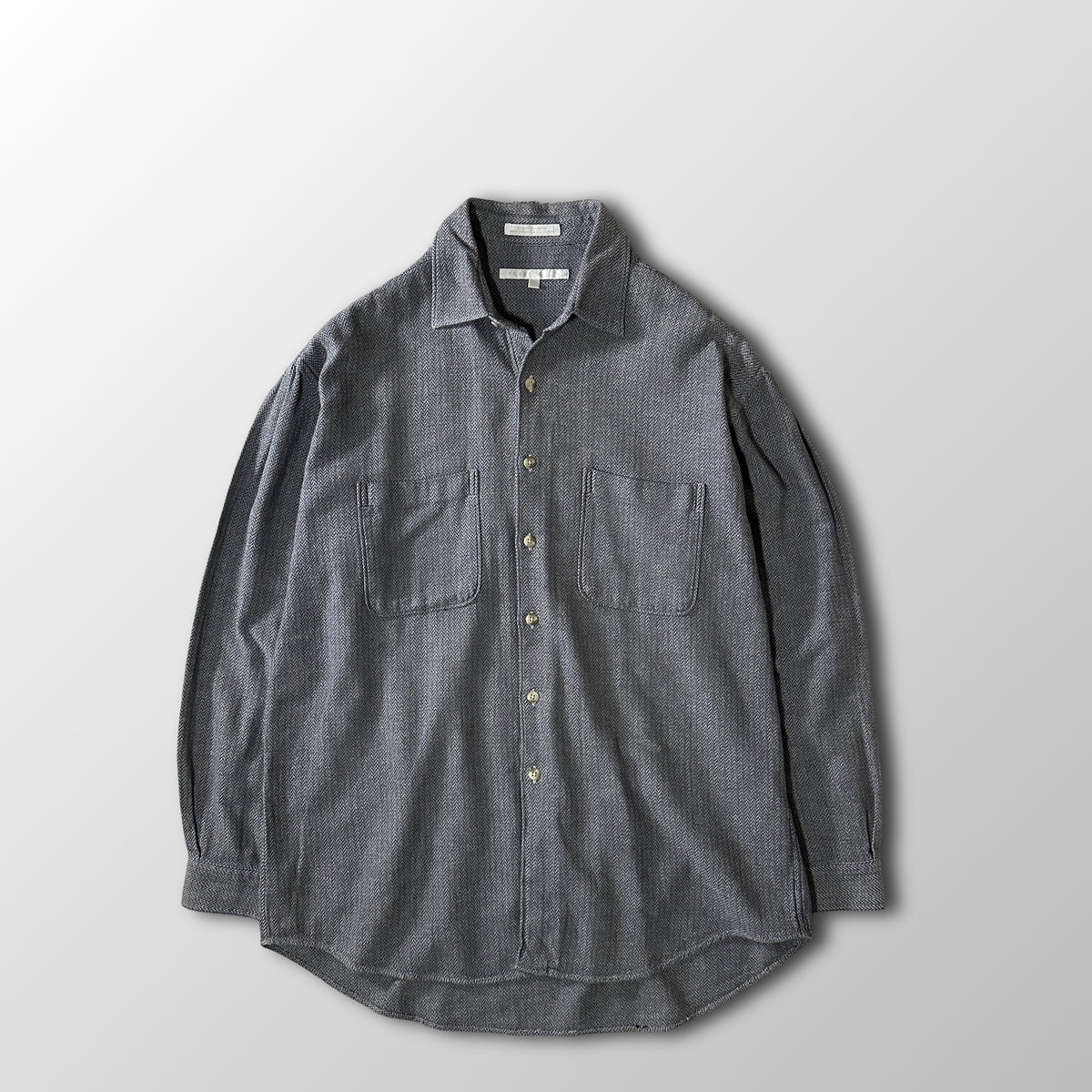 Perry Ellis Gray Herringbone 100% Cotton Shirt Size L
