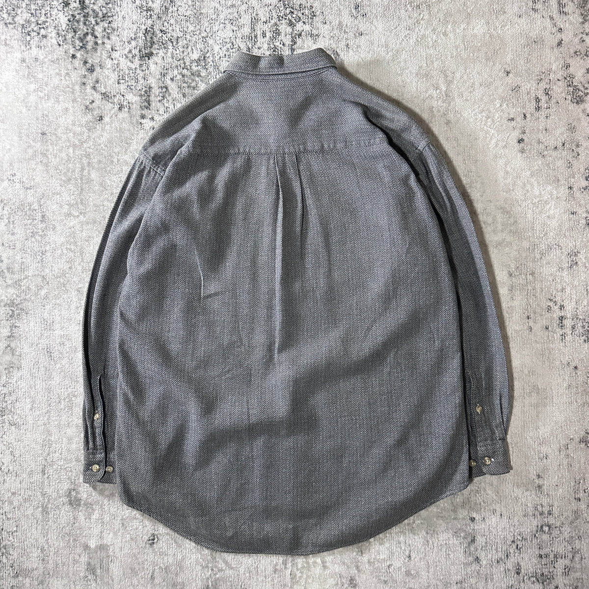 Perry Ellis Gray Herringbone 100% Cotton Shirt Size L
