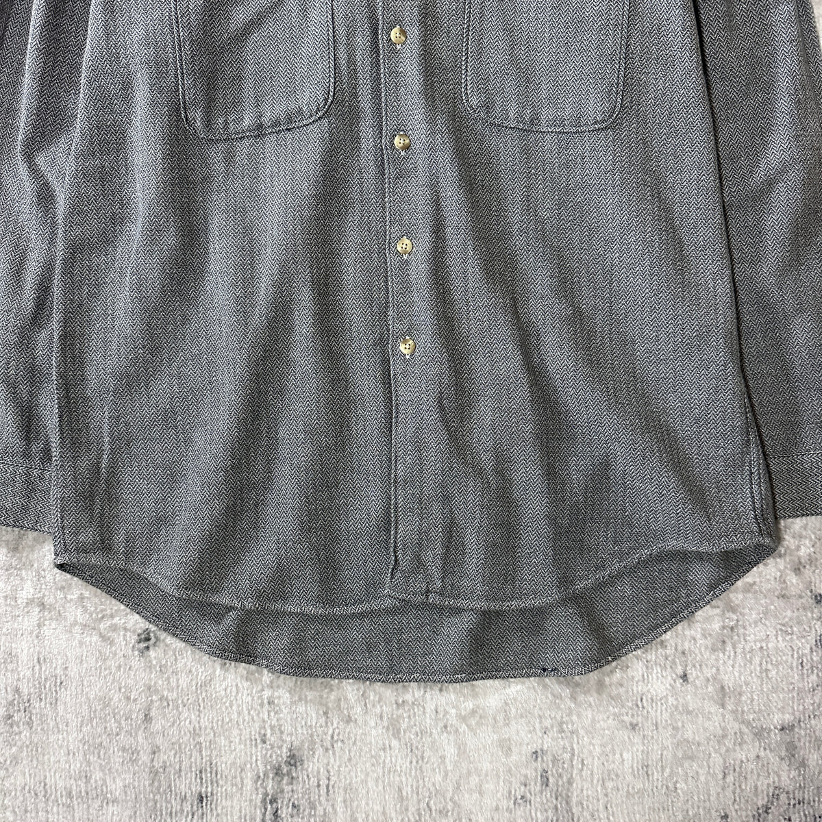 Perry Ellis Gray Herringbone 100% Cotton Shirt Size L
