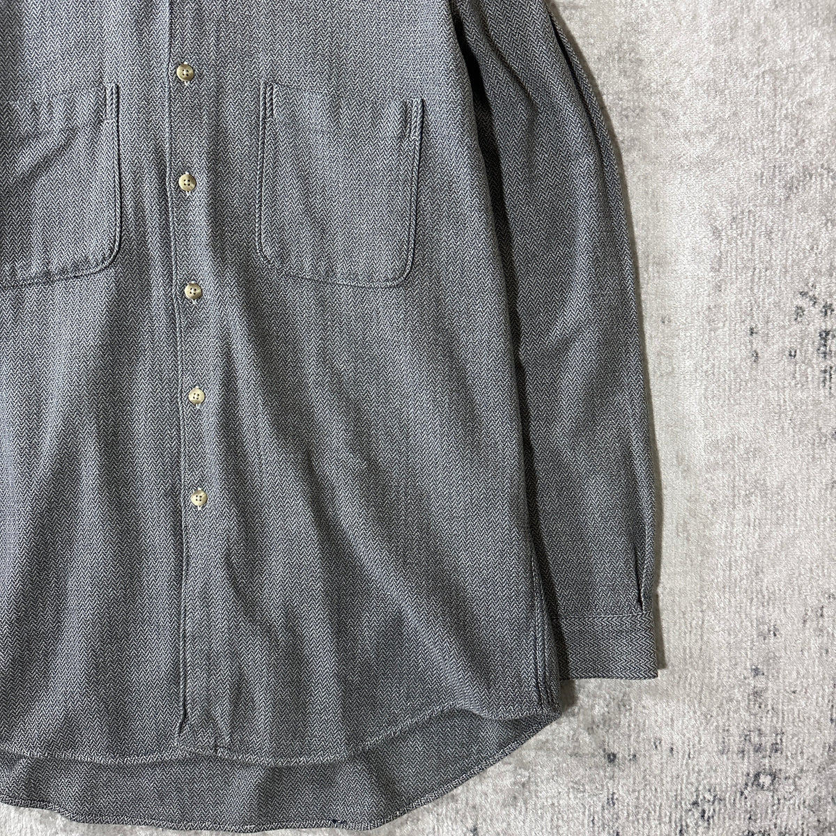 Perry Ellis Gray Herringbone 100% Cotton Shirt Size L