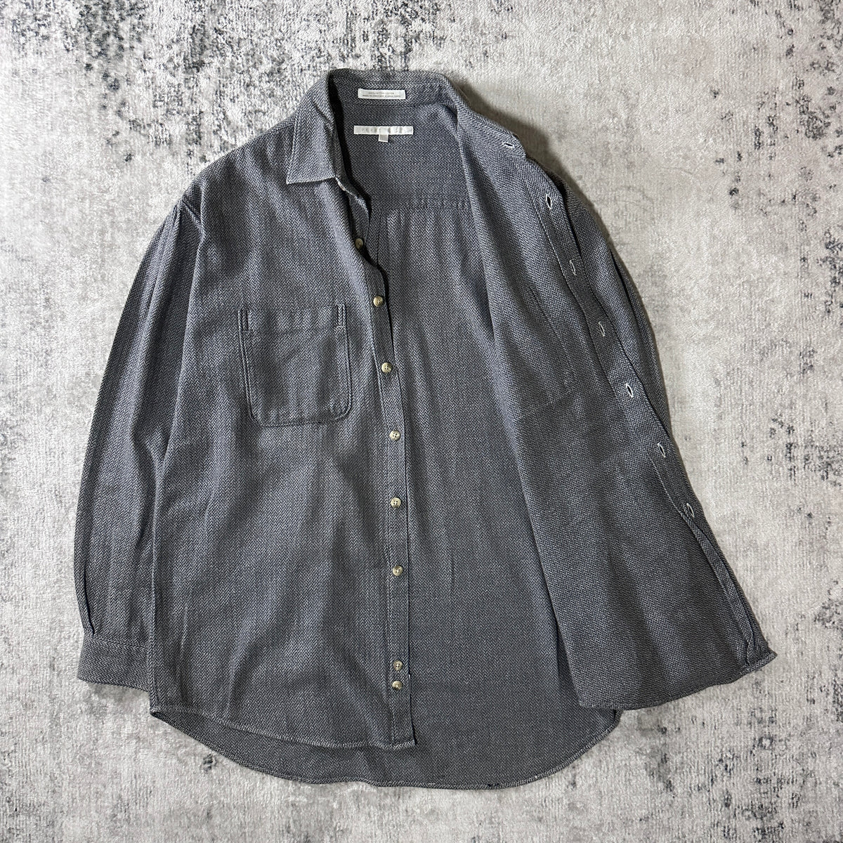 Perry Ellis Gray Herringbone 100% Cotton Shirt Size L