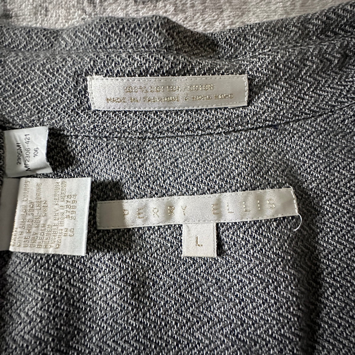 Perry Ellis Gray Herringbone 100% Cotton Shirt Size L