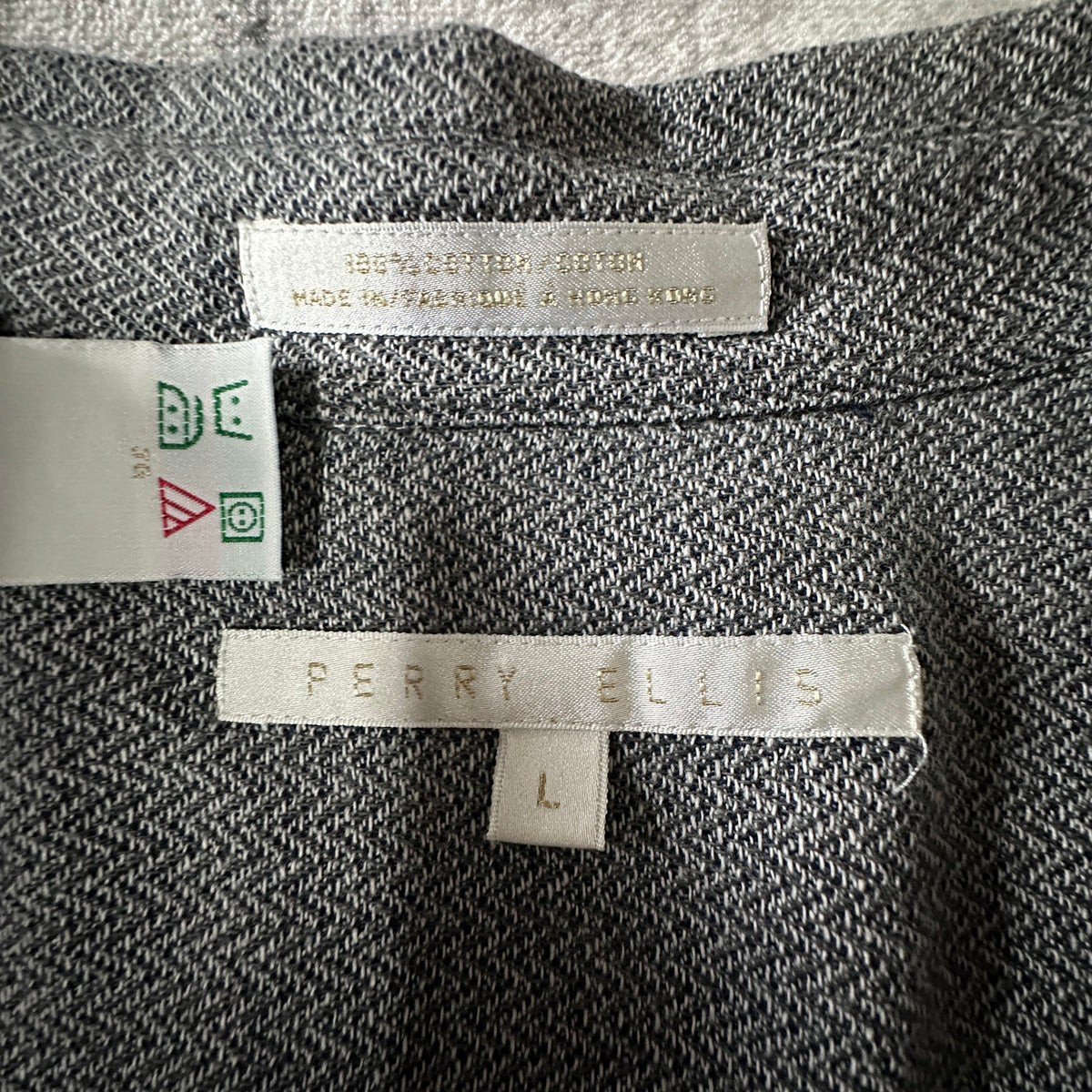 Perry Ellis Gray Herringbone 100% Cotton Shirt Size L