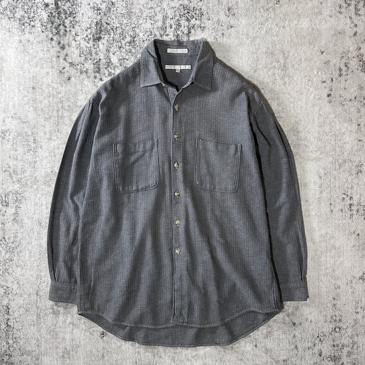 Perry Ellis Gray Herringbone 100% Cotton Shirt Size L