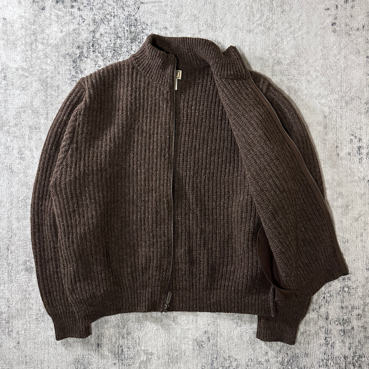 L.L.Bean Brown Wool Alpaca Full Zip Sweater Made in USA Size L