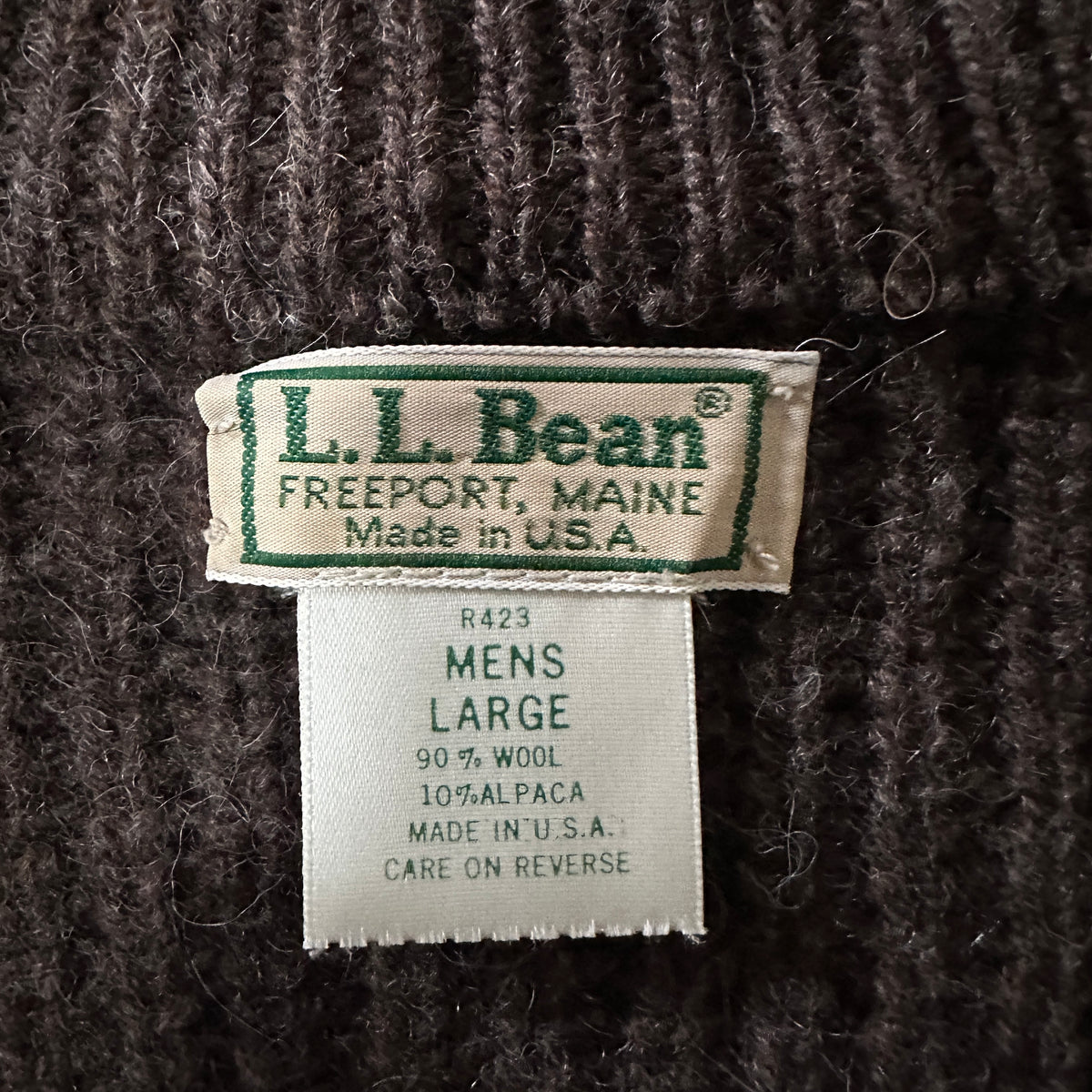 L.L.Bean Brown Wool Alpaca Full Zip Sweater Made in USA Size L