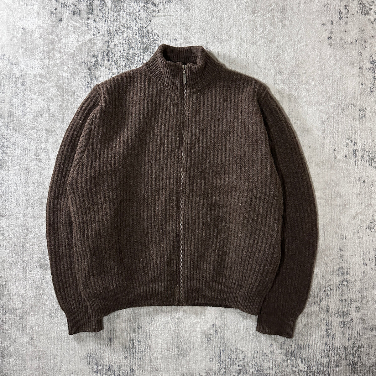 L.L.Bean Brown Wool Alpaca Full Zip Sweater Made in USA Size L
