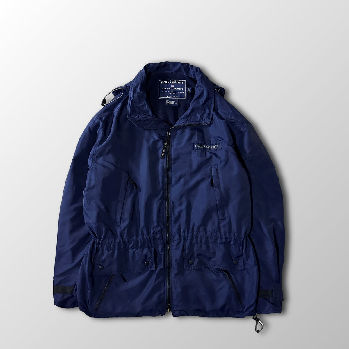 Polo Sport Navy Nylon Hooded Jacket with Fleece Lining Size L