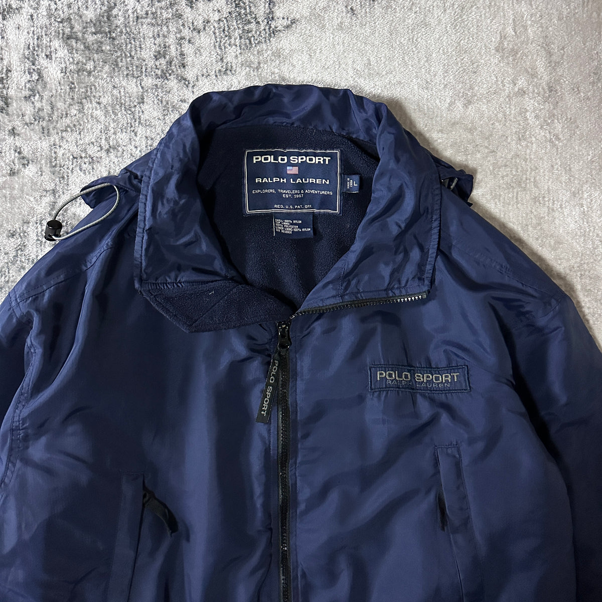 Polo Sport Navy Nylon Hooded Jacket with Fleece Lining Size L
